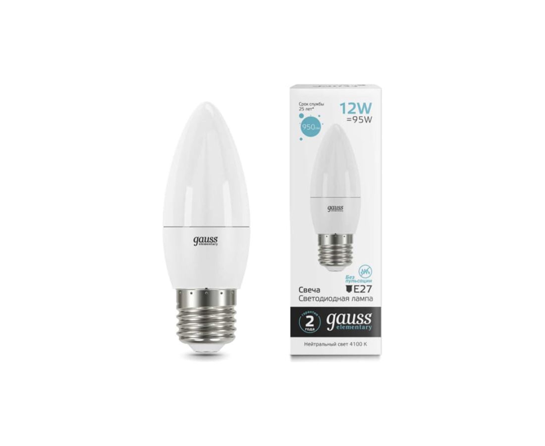 ნათურა 12W 950lm 4100K E27 LED 1/10/100 Gauss Elementary — ნათურა და ვაზნა